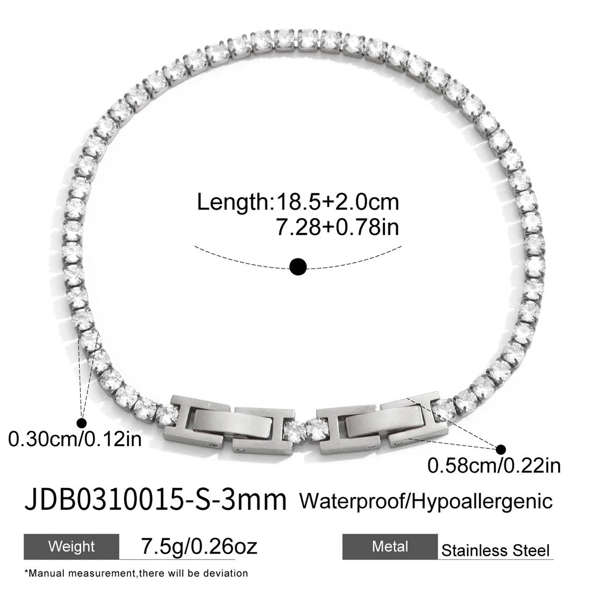 Classic White Round Zircon Tennis Ball Chain Bracelet