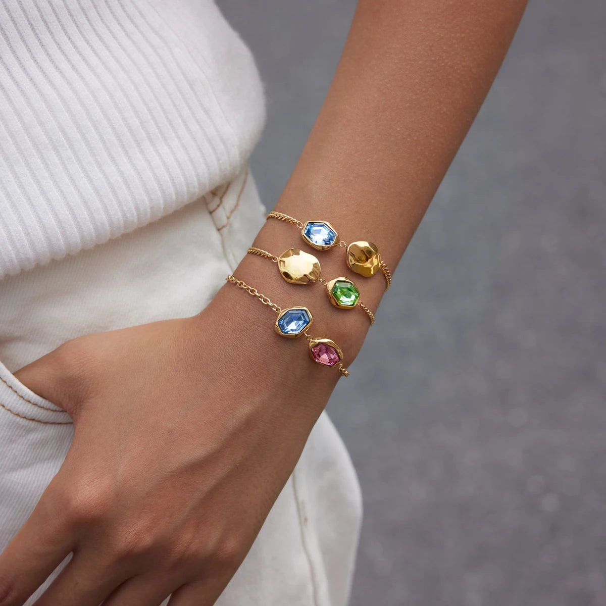 Kika Elegant Geometric Glass Stone Bracelet 18K Gold PVD Plated Stainless Steel 316L