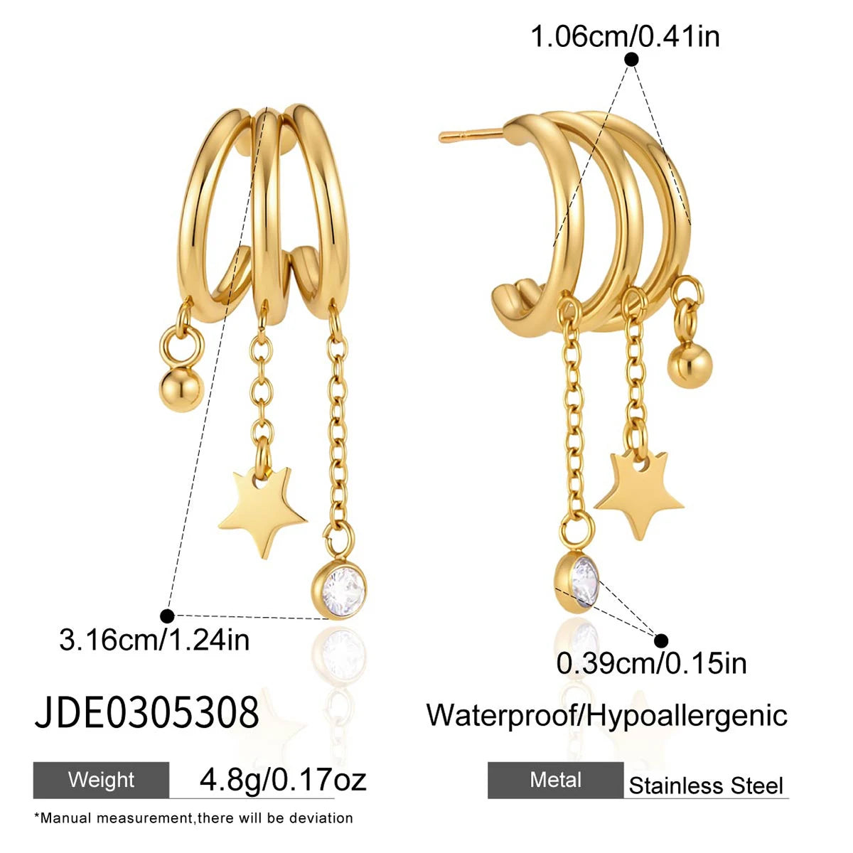 Kika Geometric Zircon Pendant Chains Tassel Earrings