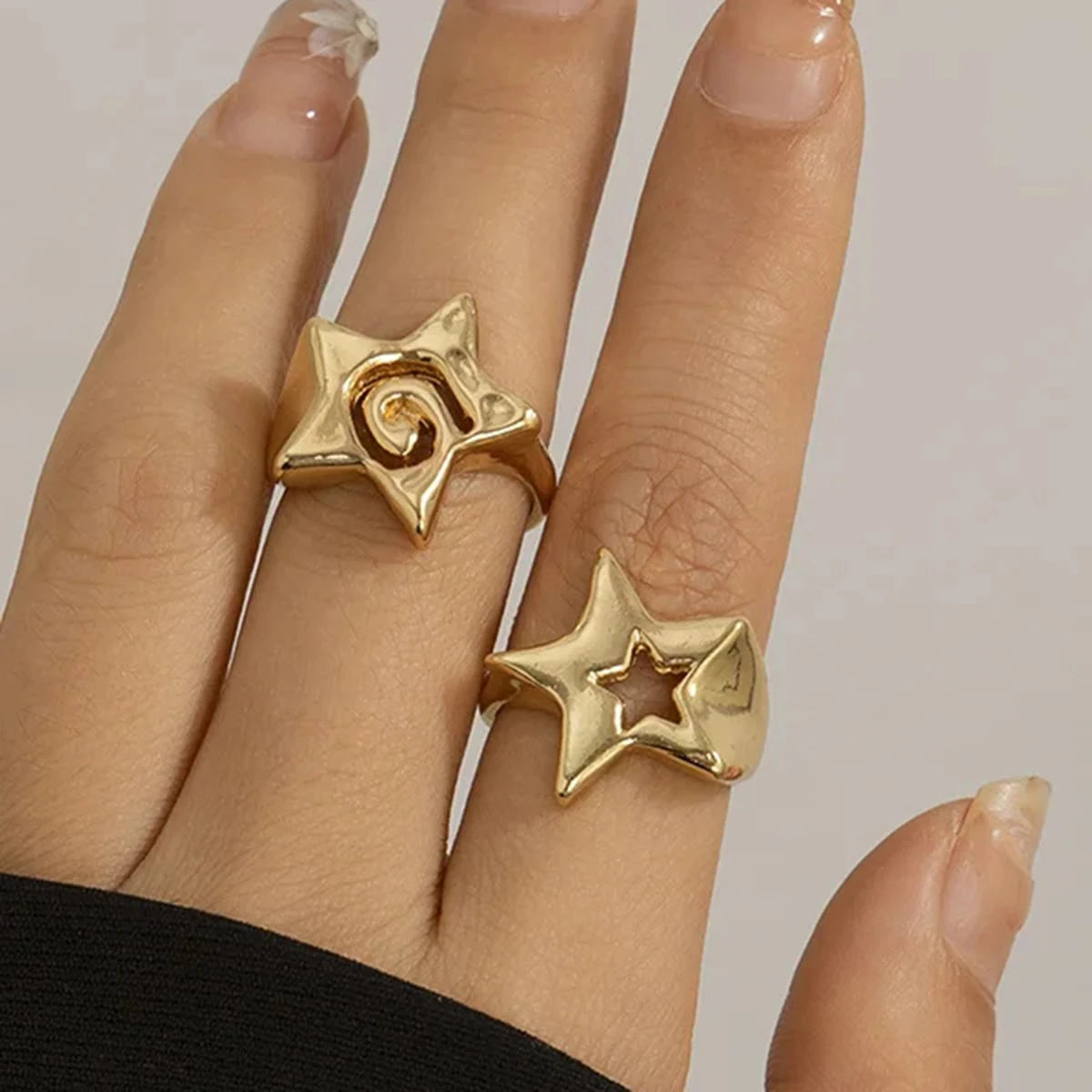Kika Minimalist Smooth Five pointed Star Hollow Ring 18K Gold Color Plated Stainless Steel Star Ring