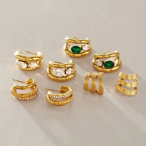 KIKA Delicate Zircon C Shape Stud Earrings PVD 18K Gold Plated Stainless Steel 316L