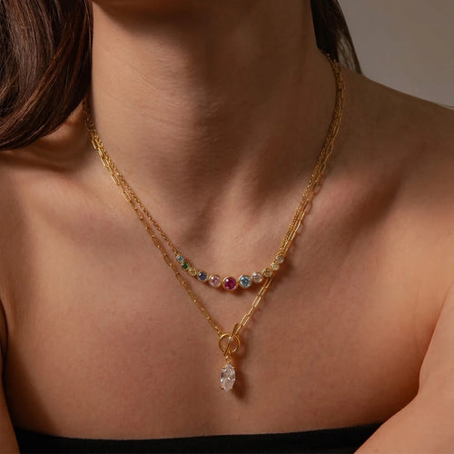 Kika Delicate Colored Circular Zircons Gradient Smiling Face Necklace