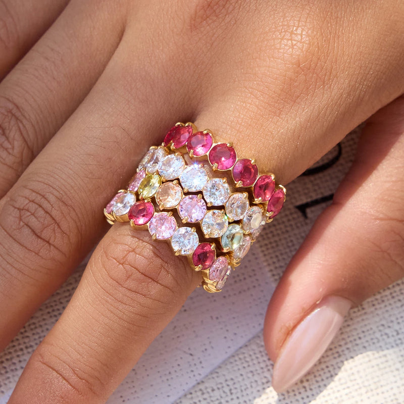 KIKA Rose Red Purple Round Zircon Ring 18K PVD Stainless Steel 136L