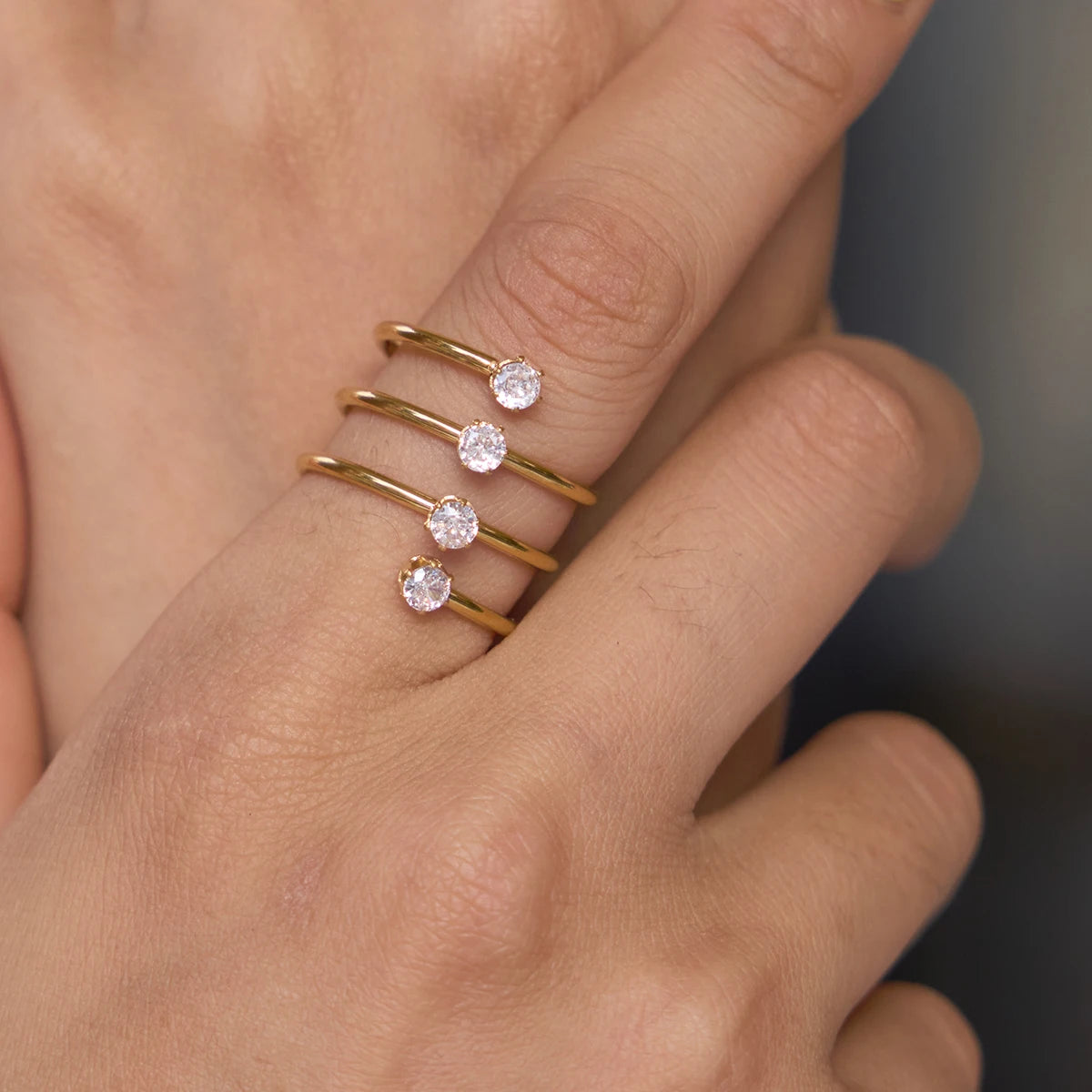 Kika Delicate Zircon Multilayer Open Rings