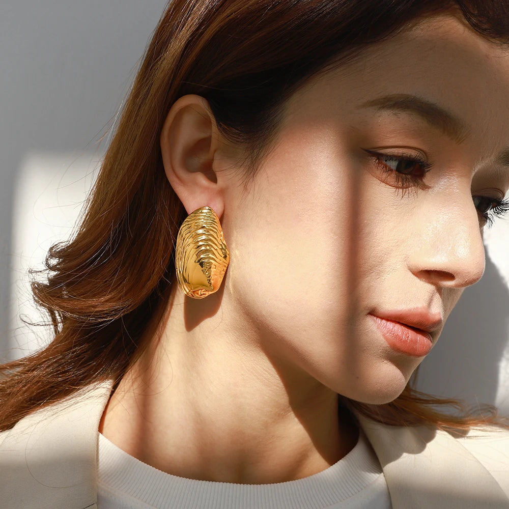 Kika Vintage Shell Couture Earrings 18K Gold Color Plated Stainless Steel Clam Shell Earrings