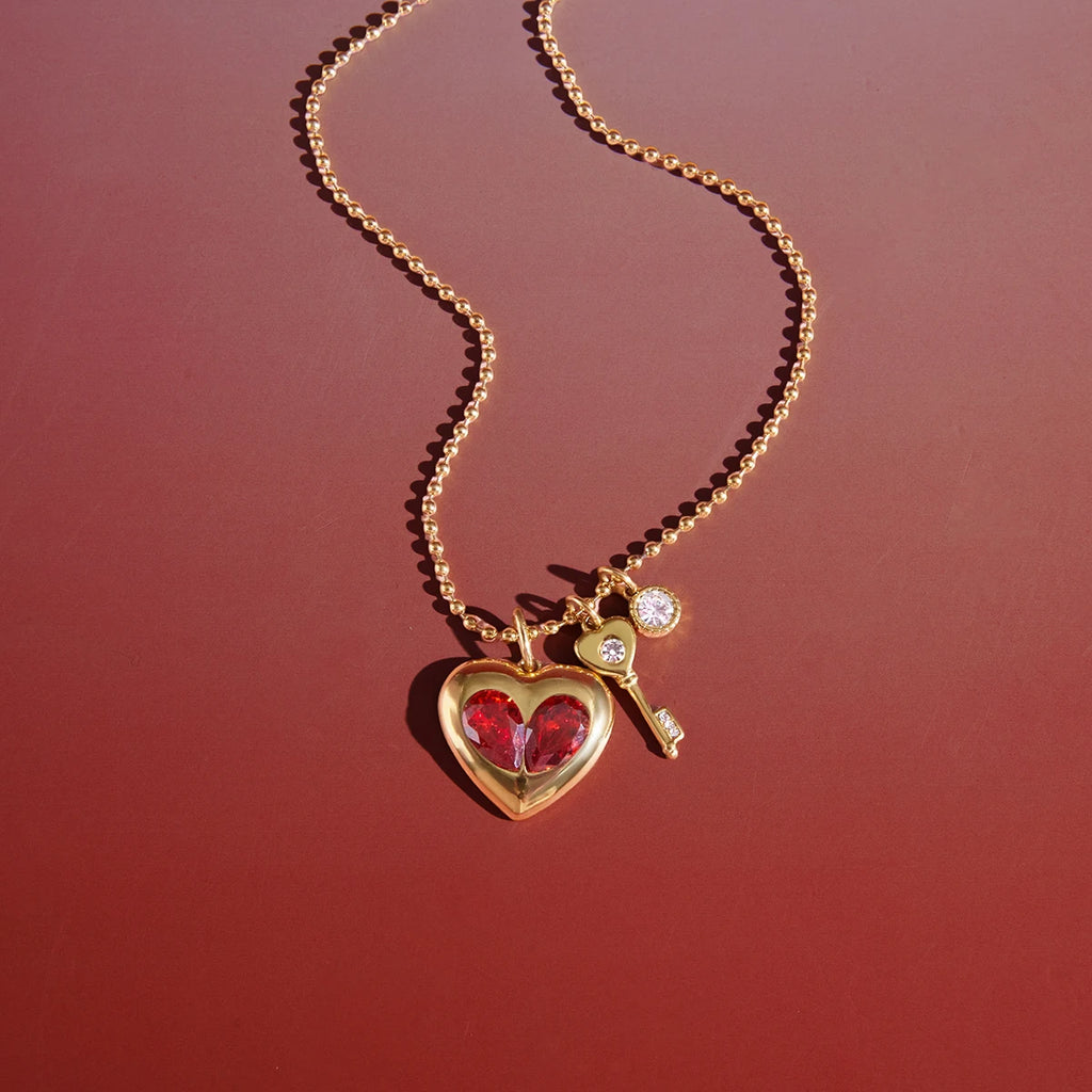 Kika Classic Red Zircon Heart Shaped Necklace