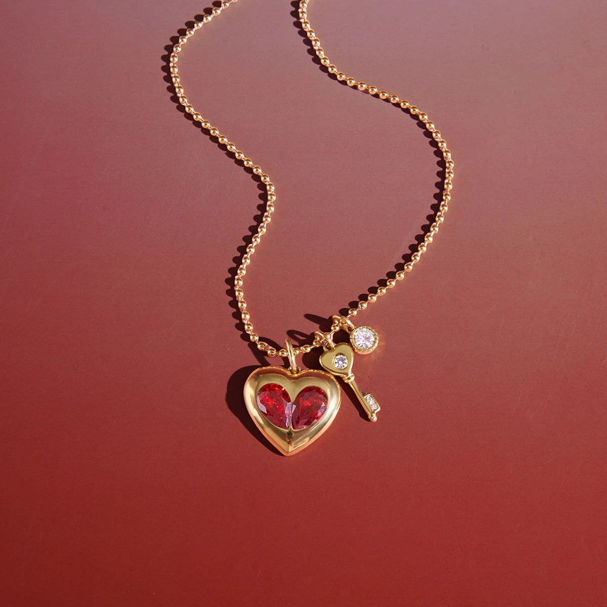 Kika Classic Red Zircon Heart Shaped Necklace