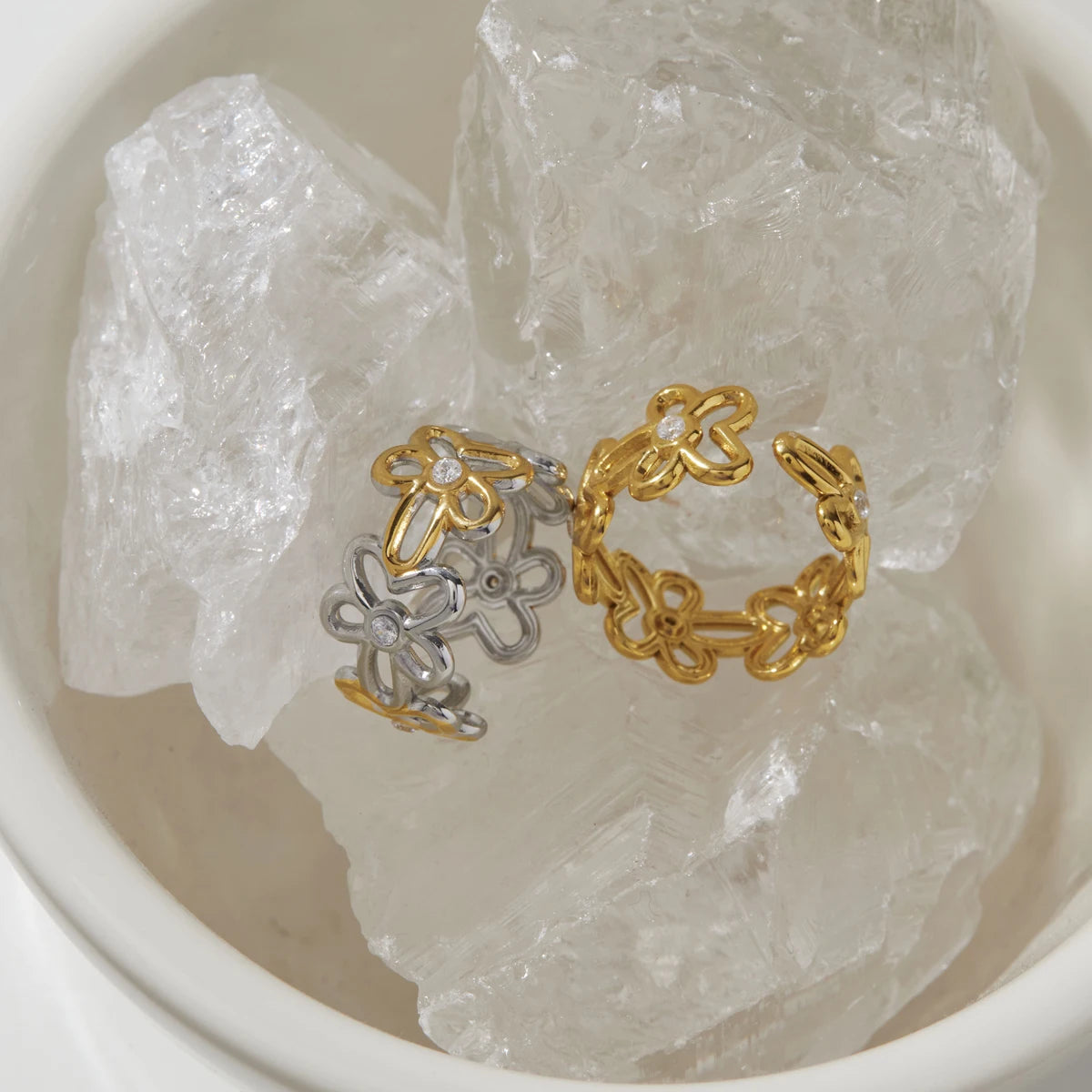 KIKA Delicate Hollow-Out Flower Opening Ring PVD  Plated Stainless Steel 316L