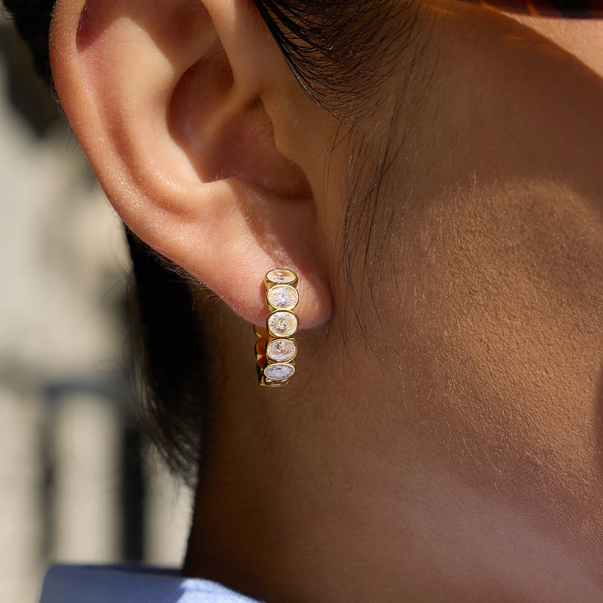 Kika Classic Zircon Geometric Clip Earrings Minimalist 18K Gold PVD Plated Stainless Steel 316L