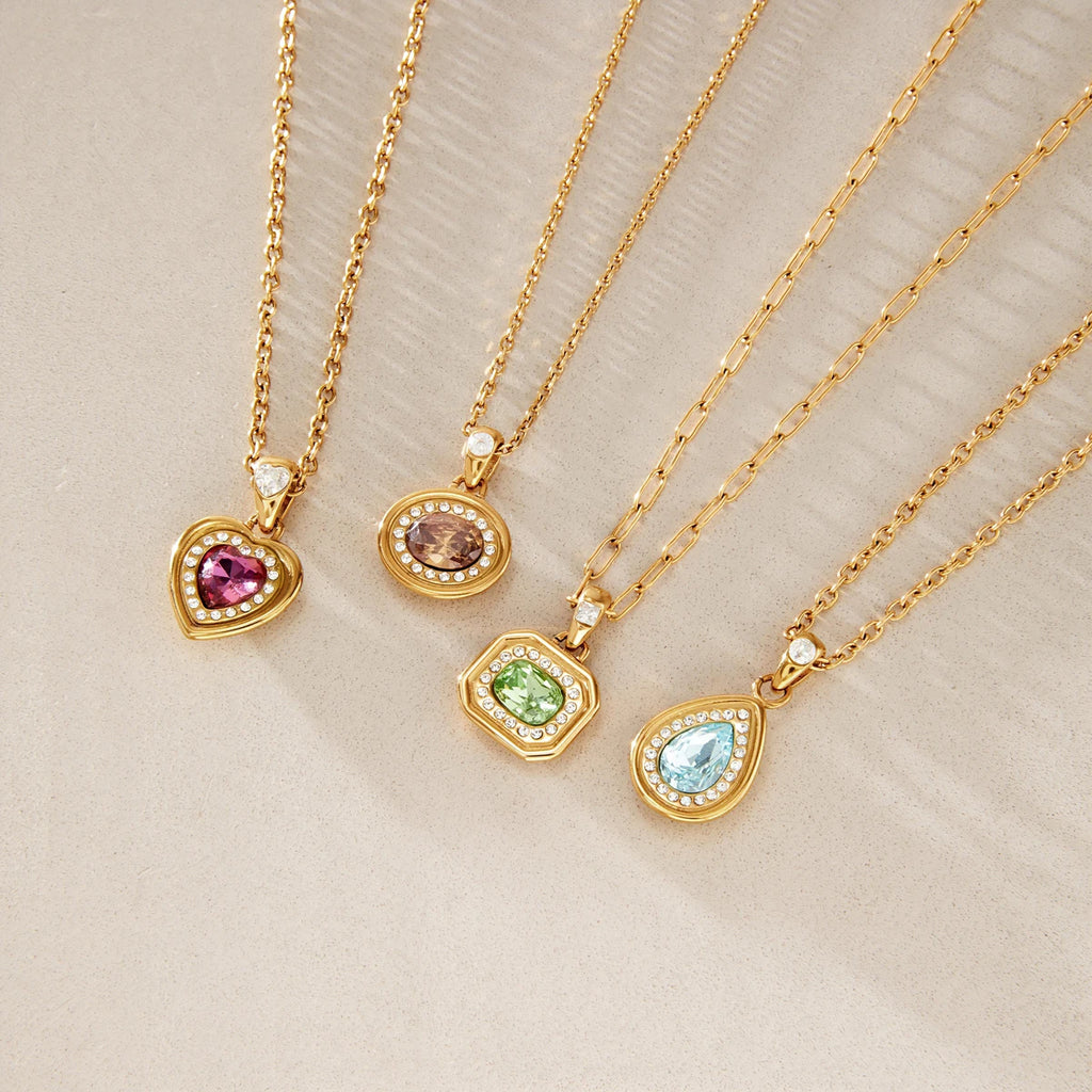 KIKA Multicolor Geometric Glass Pendant Necklace For Women 18K Gold PVD Plated Stainless Steel 316L Necklace Fashion Jewelry Gift