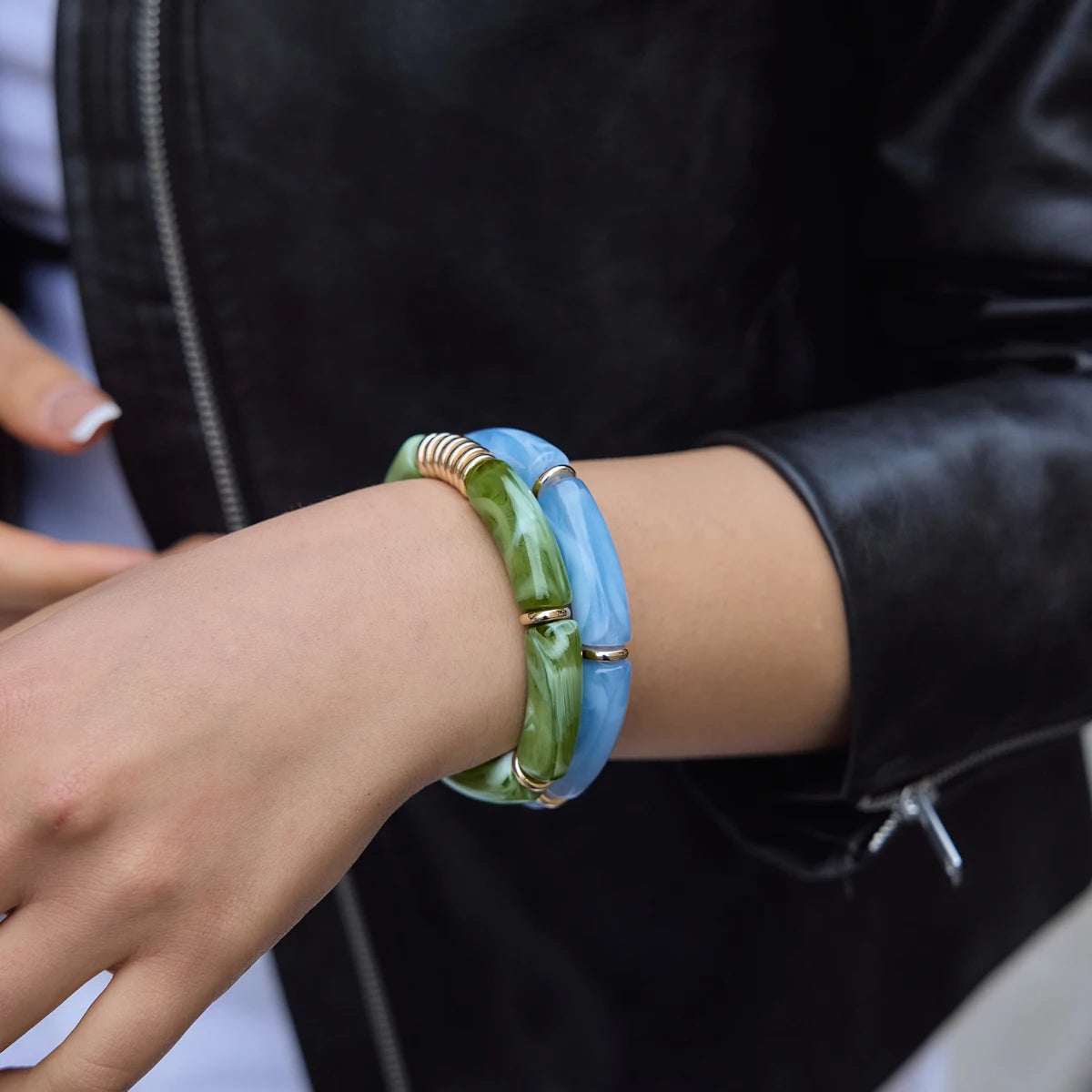 KIKA Gradient Resin Bangle Set PVD Plated Stainless Steel 316L Hypoallergenic Waterproof Bracelets
