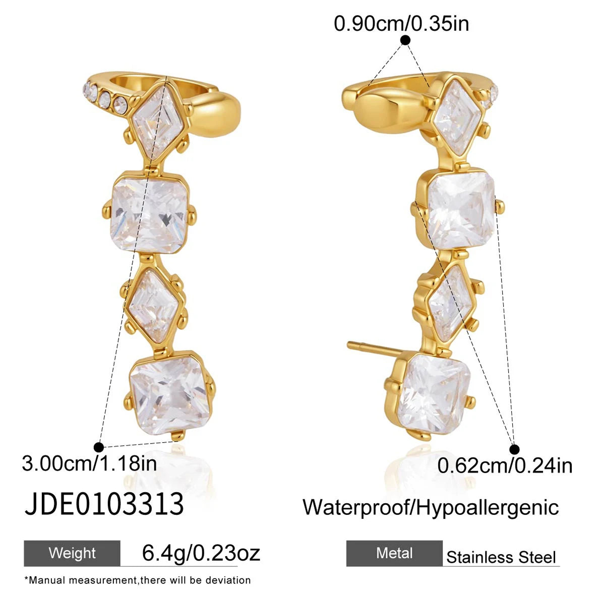 KIKA Classic Geometric Zircon Non-piercing Ear Clip PVD Plated Stainless Steel316L