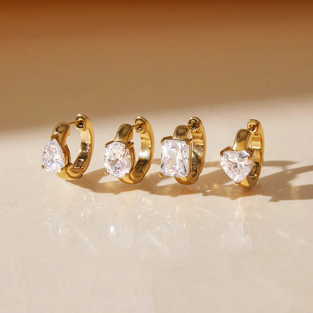 KIKA Classic Gold Color White Zircon U-shaped Earring Women 18K PVD Plated Stainless Steel 316L Earrings