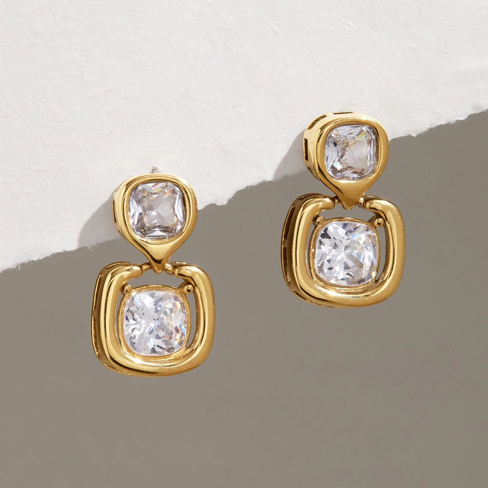 KIKA Delicate Square Zircon Earrings  18K Gold PVD Plated Stainless Steel 316L