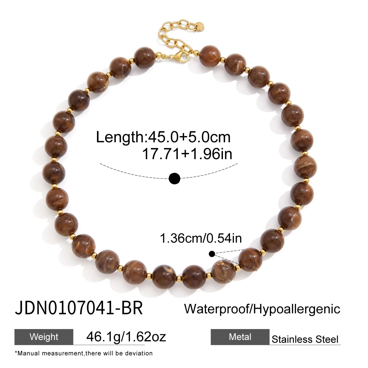 KIKA Chunky Resin Beads Strand Necklace For Women Minimalist 18K Gold PVD Plated Stainless Steel Necklace Fashion Jewelry Gift