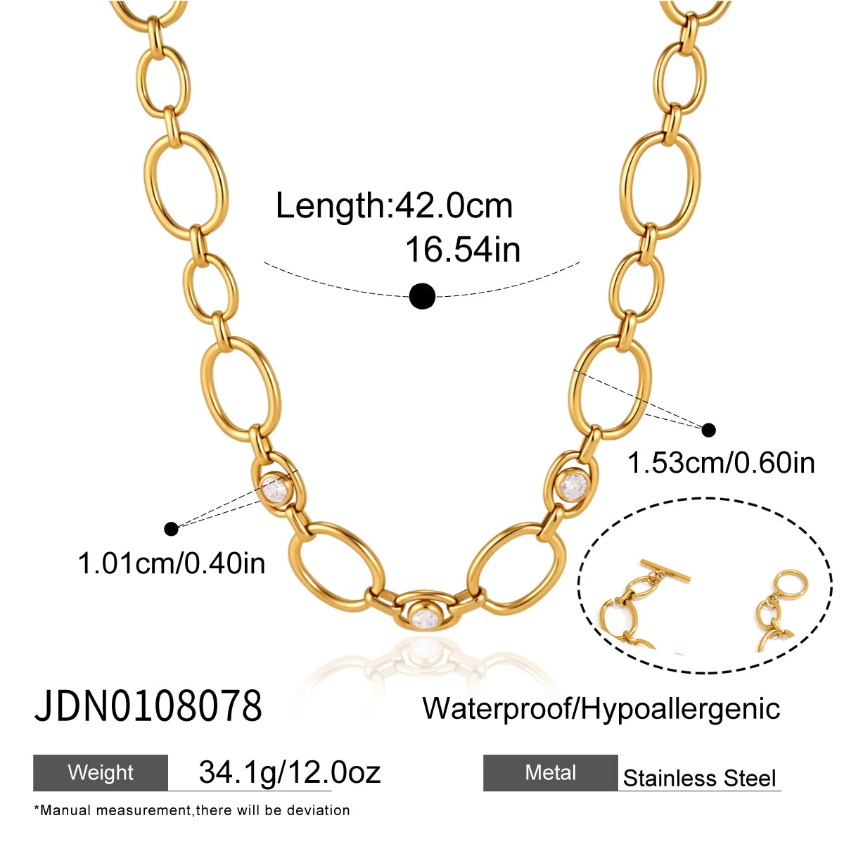 KIKA Classic Zircon Hollow Chain Necklace For Women Minimalist 18K Gold Plated Stainless Steel Necklace Fashion Jewelry Gift