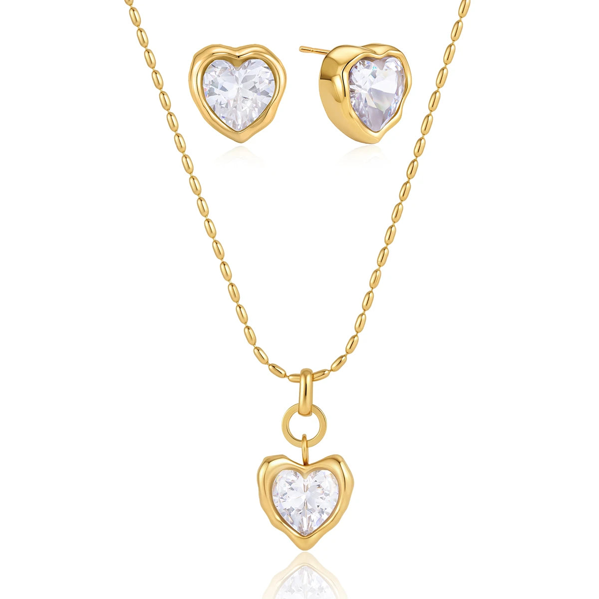 Kika Romantic Heart Zircon Necklace Earrings Jewelry Set 18K Gold PVD Plated Stainless Steel 316L