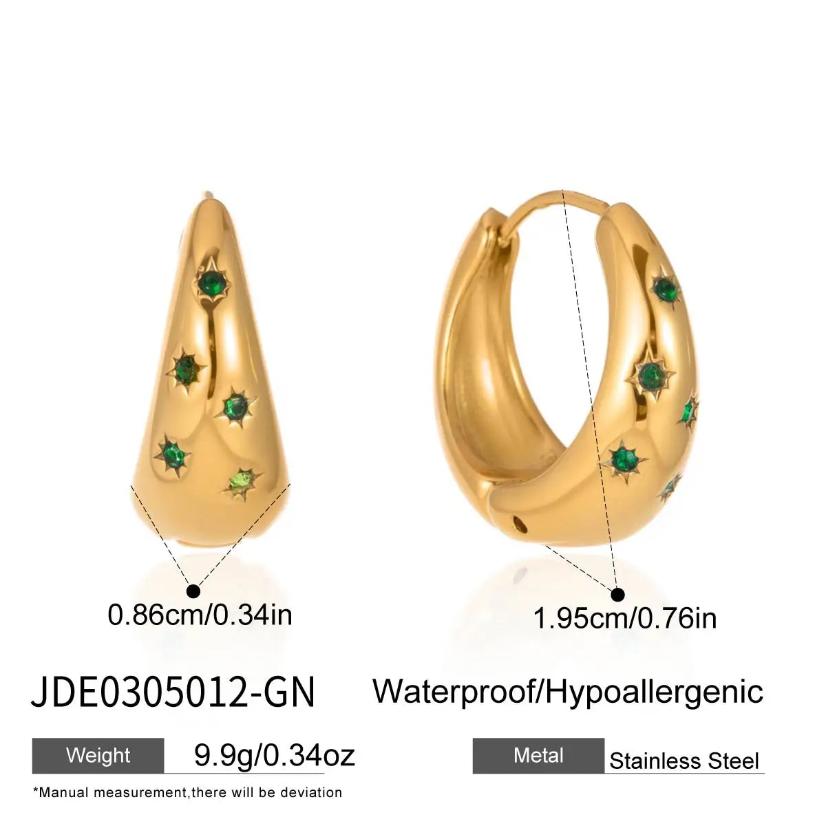 Kika Vintage Geometry Green Zircon Stacked Earrings