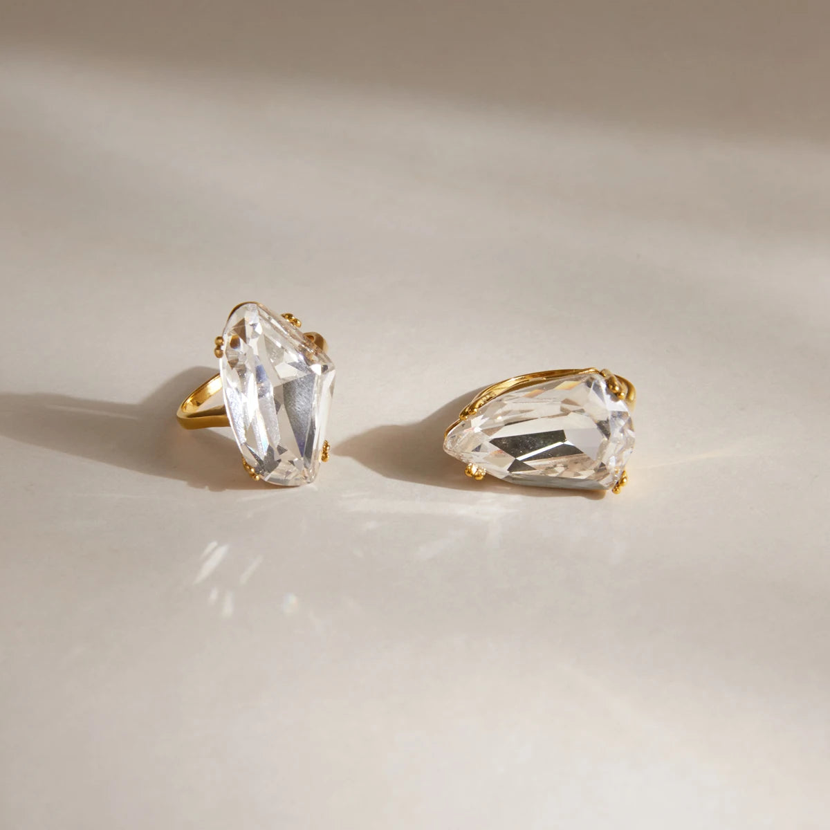 KIKA Chunky Big Crystal Glass Stone Rings PVD Plated Stainless Steel 316L