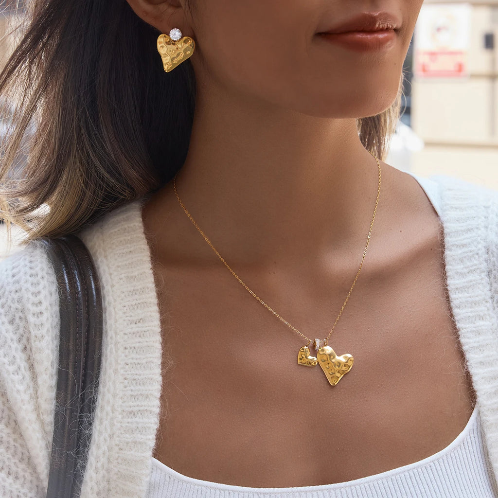 Kika Romantic Heart Necklace Earrings Jewelry Set For Women Minimalist 18K Gold PVD Plated Stainless Steel 316L