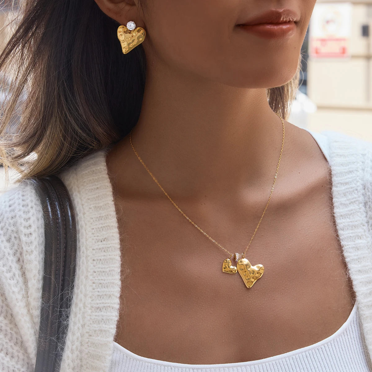 Kika Romantic Heart Necklace Earrings Jewelry Set For Women Minimalist 18K Gold PVD Plated Stainless Steel 316L