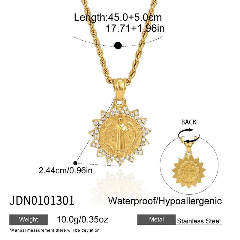 Kika Delicate White Zircon Relief Figure Pendant Sun Shaped Fried Dough Twists Chain Necklace