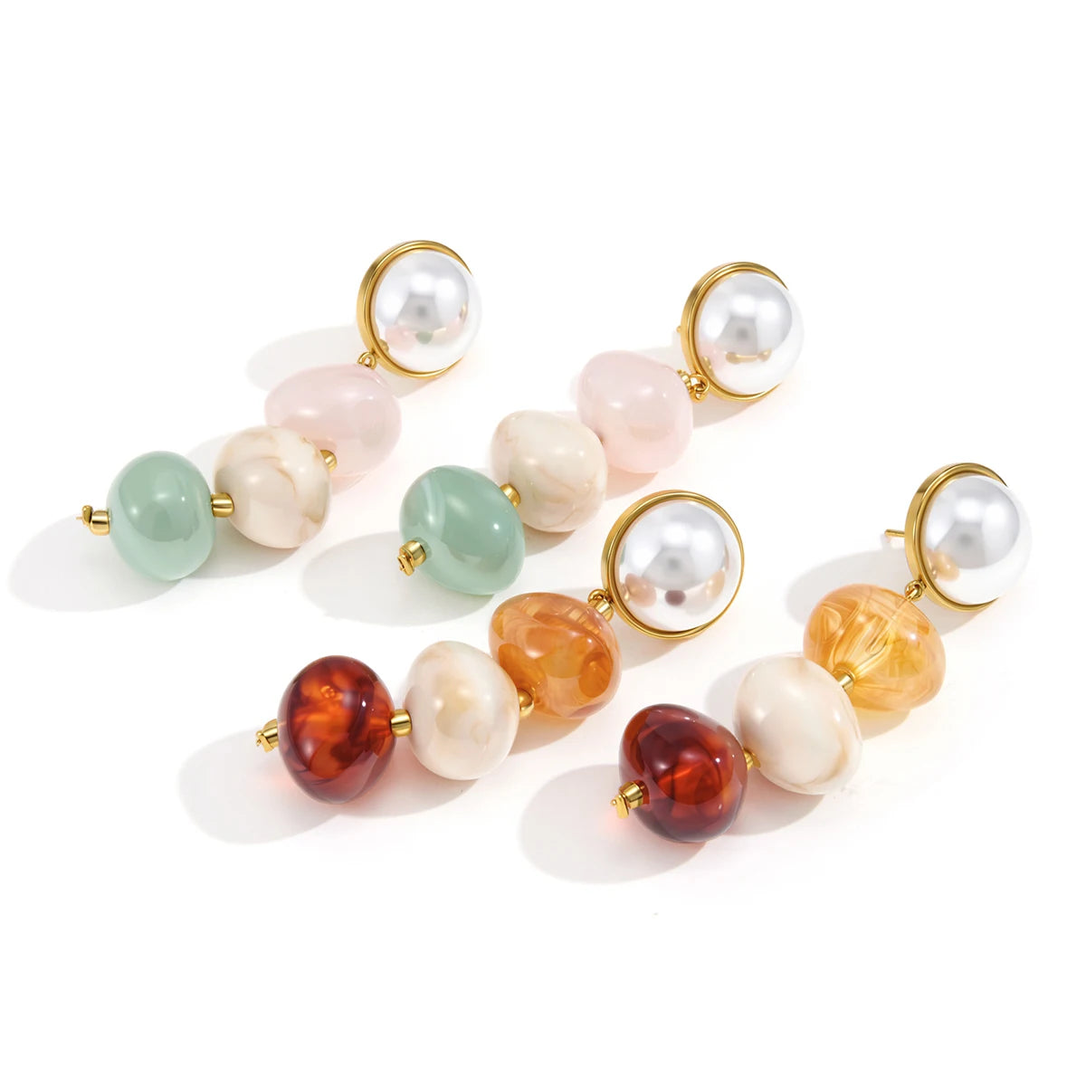 Kika Delicatecolored Brown Series Dyed Resin Glass Pearl Tassel Earrings