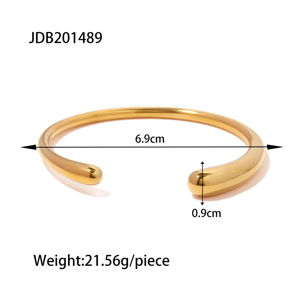Kika Waterproof Metal Texture 18K Gold Color Stainless Steel Cuff Open Bracelet Bangle