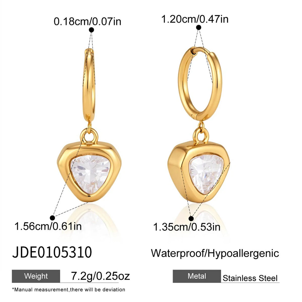 Kika Geometric Zircon Drop Earrings Minimalist 18K Gold PVD Plated Stainless Steel 316L