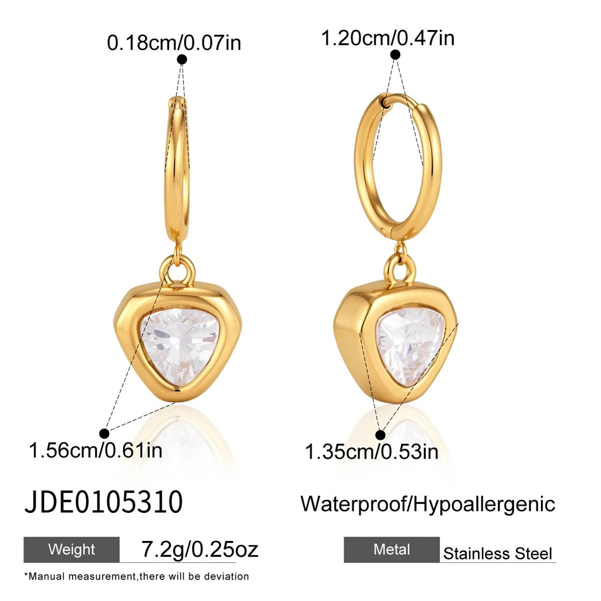 Kika Geometric Zircon Drop Earrings Minimalist 18K Gold PVD Plated Stainless Steel 316L