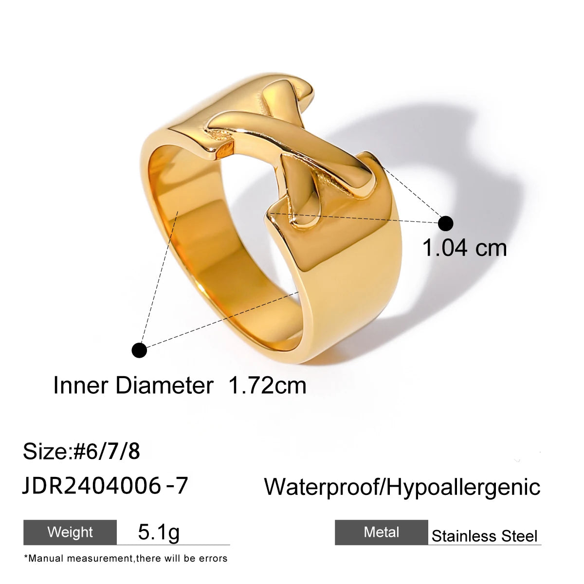 Kika Stainless Steel Band Cross Thick Ring Metal High Quality 18K Gold Plated Hypoallergenic Waterproof Fashion Jewelry Gift