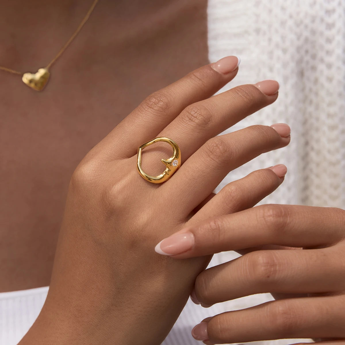 KIKA Classic Moon Shape Hollow Open Rings  PVD Plated Stainless Steel 316L