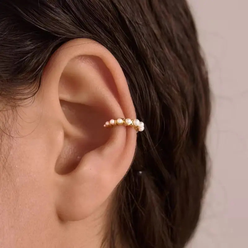 KIKA Elegant Resin Pearl Non-piercing Ear Clips  18K Gold PVD Plated Stainless Steel 316L