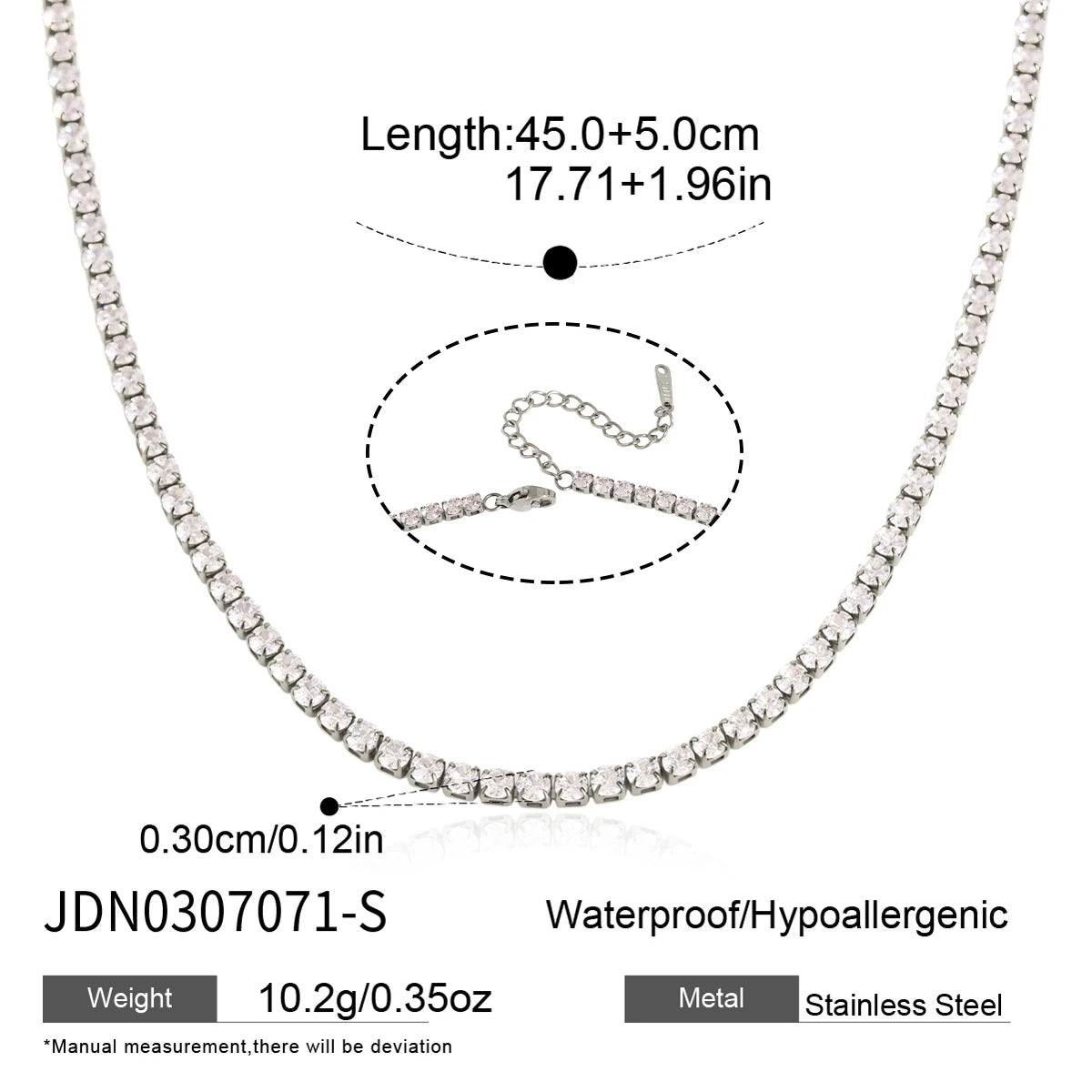 KIKA  Delicate 3MM Zircon Tennis Chain Necklace  Minimalist 18K Gold Plated Stainless Steel 316L
