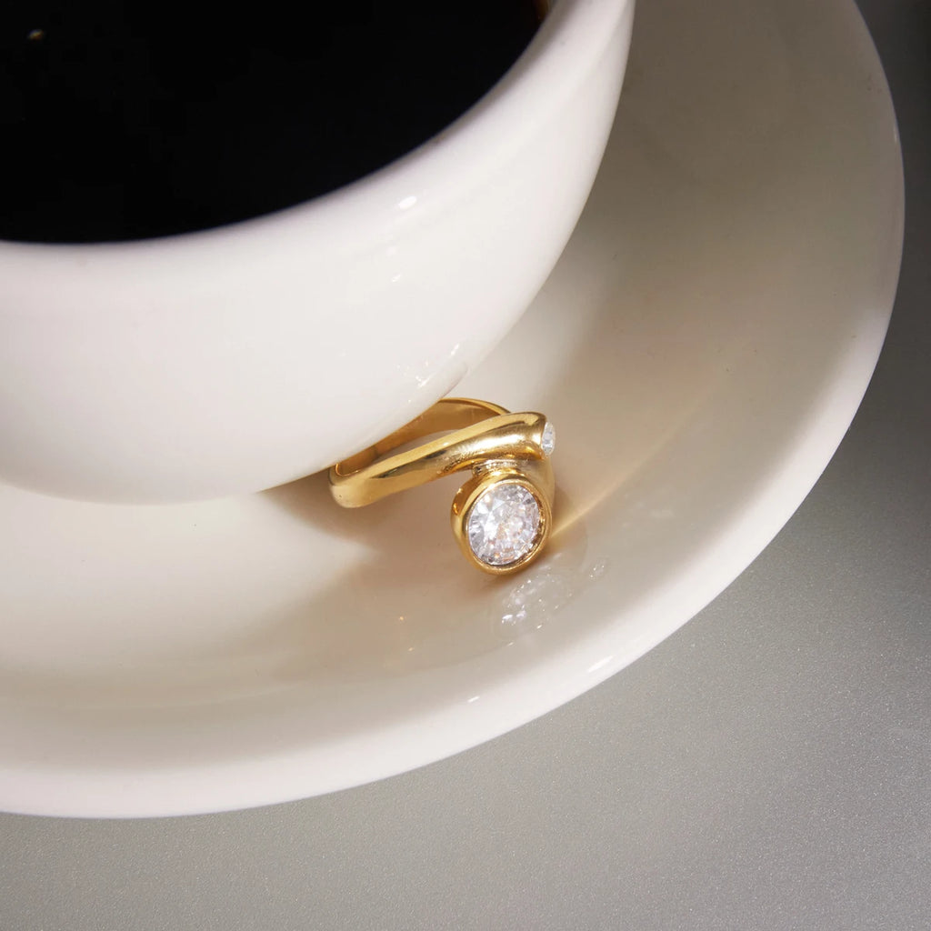 KIKA Delicate Round Zircon Geometric Rings 18K Gold PVD Plated Stainless Steel 316L
