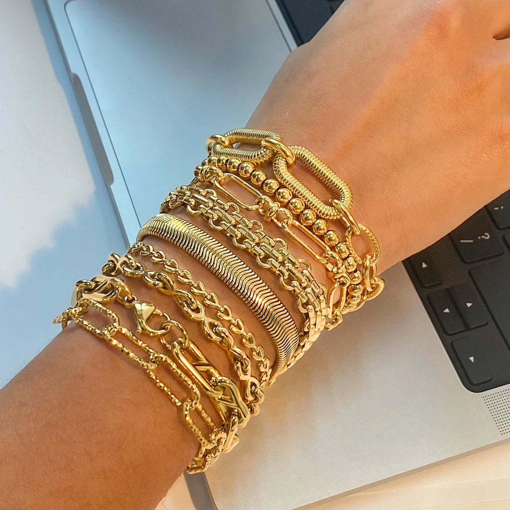 Kika Retro 18K Gold Color Plated Bracelet Stackable Chain Bracelet