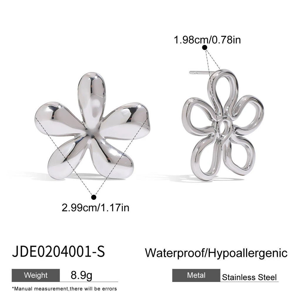 KIKA Stainless Steel 316L PVD Plated Waterproof Unique Smooth Flower Ear Studs AB Hollow Line Flower Earrings