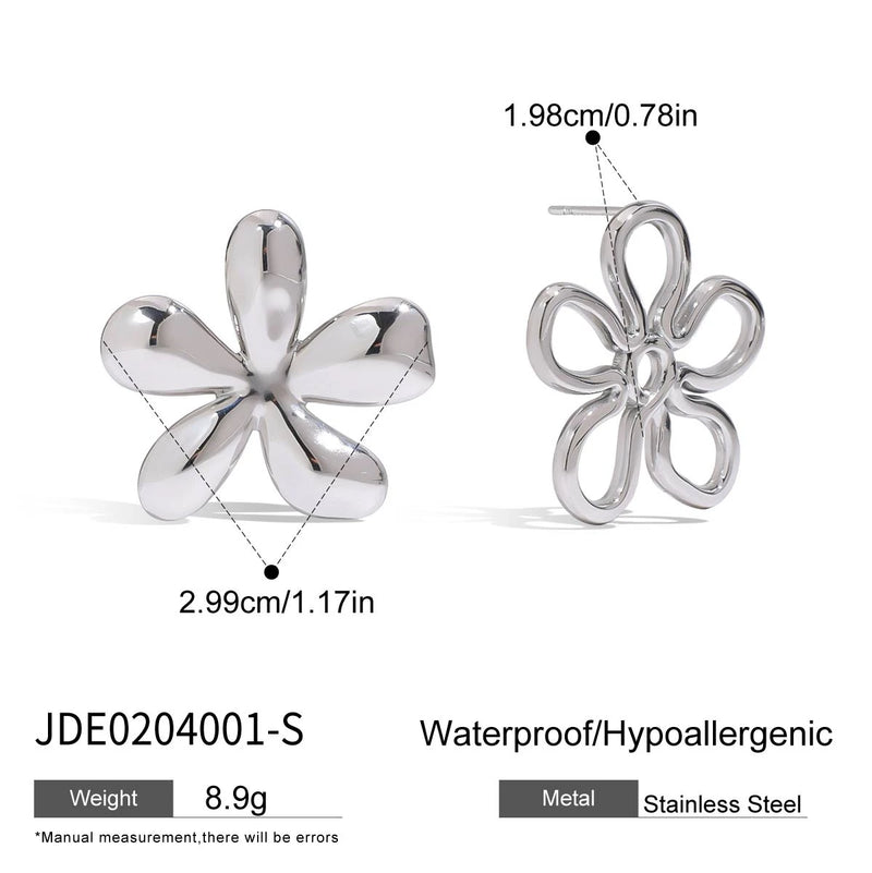 KIKA Stainless Steel 316L PVD Plated Waterproof Unique Smooth Flower Ear Studs AB Hollow Line Flower Earrings