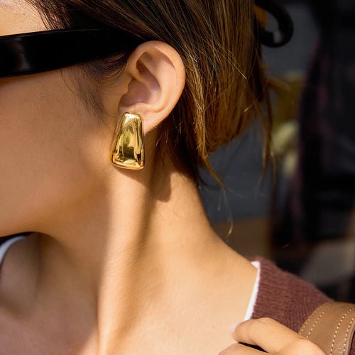 Classic Gold Color Geometric Trapezoidal Glossy Earring