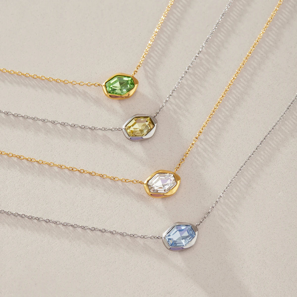 KIKA Geometric Glass Stone Pendant Necklace PVD 18K Gold Plated Stainless Steel 316L