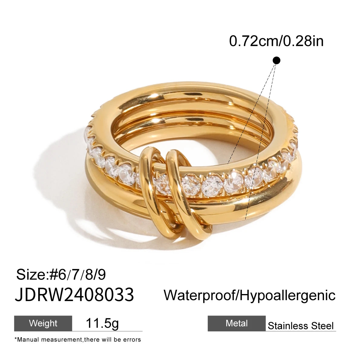 Kika Minimalist Stainless Steel Two tone Wrapped Ring 18k PVD Waterproof Irregular Stackable Ring Women's Jewelry