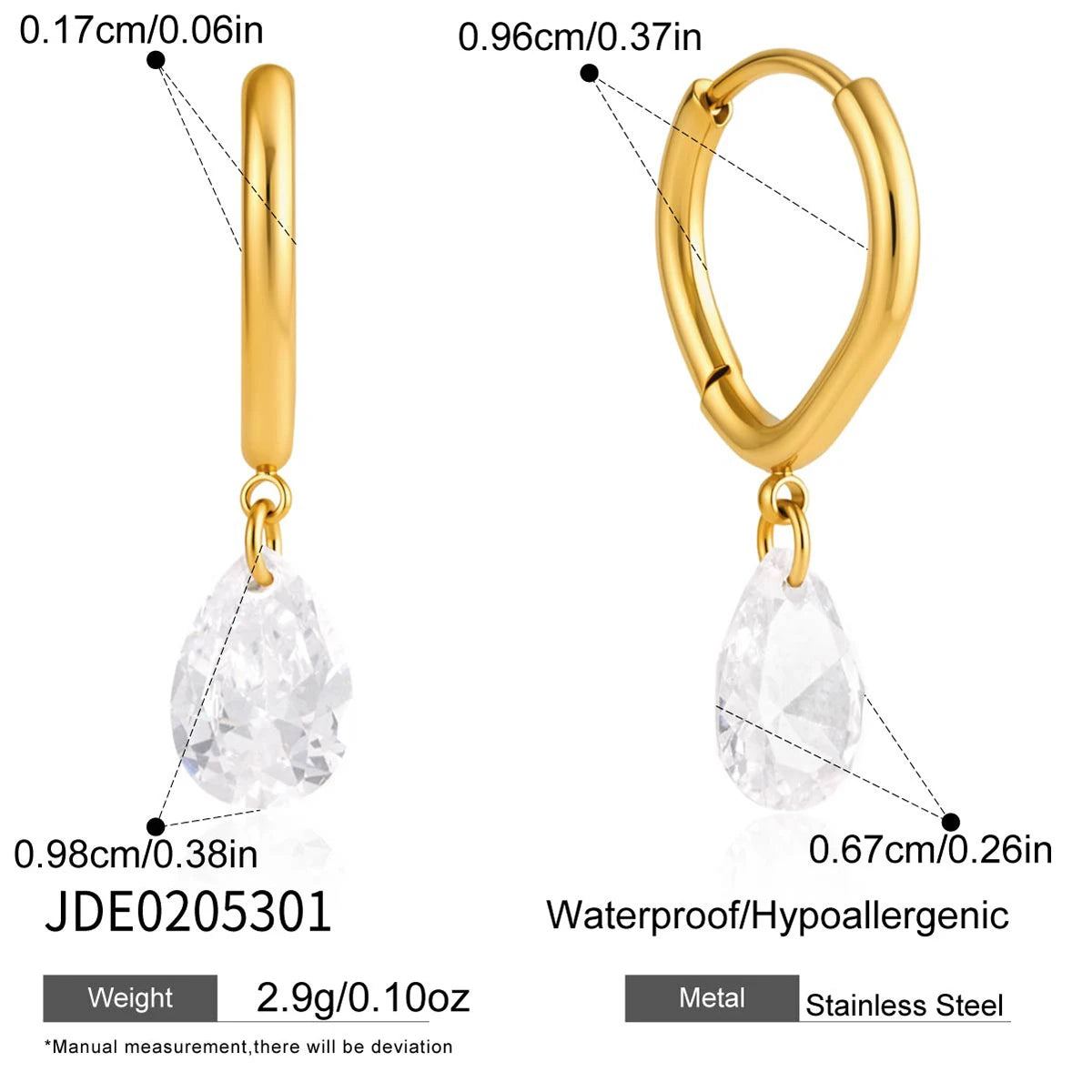 KIKA Classic Water Drop Zircon EarringsPVD Gold Plated Stainless Steel 316L