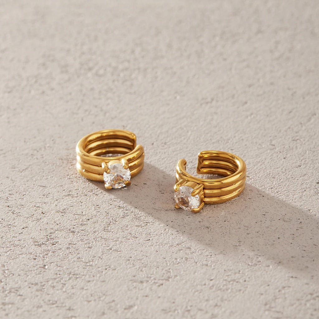 Kika Round Zircon Non-piercing Ear Clips Minimalist 18K Gold Plated Stainless Steel 316L