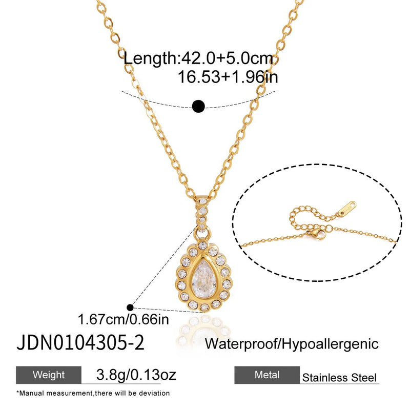 KIKA White Pink Zircon Pendant Necklace PVD Plated Stainless Steel 316L