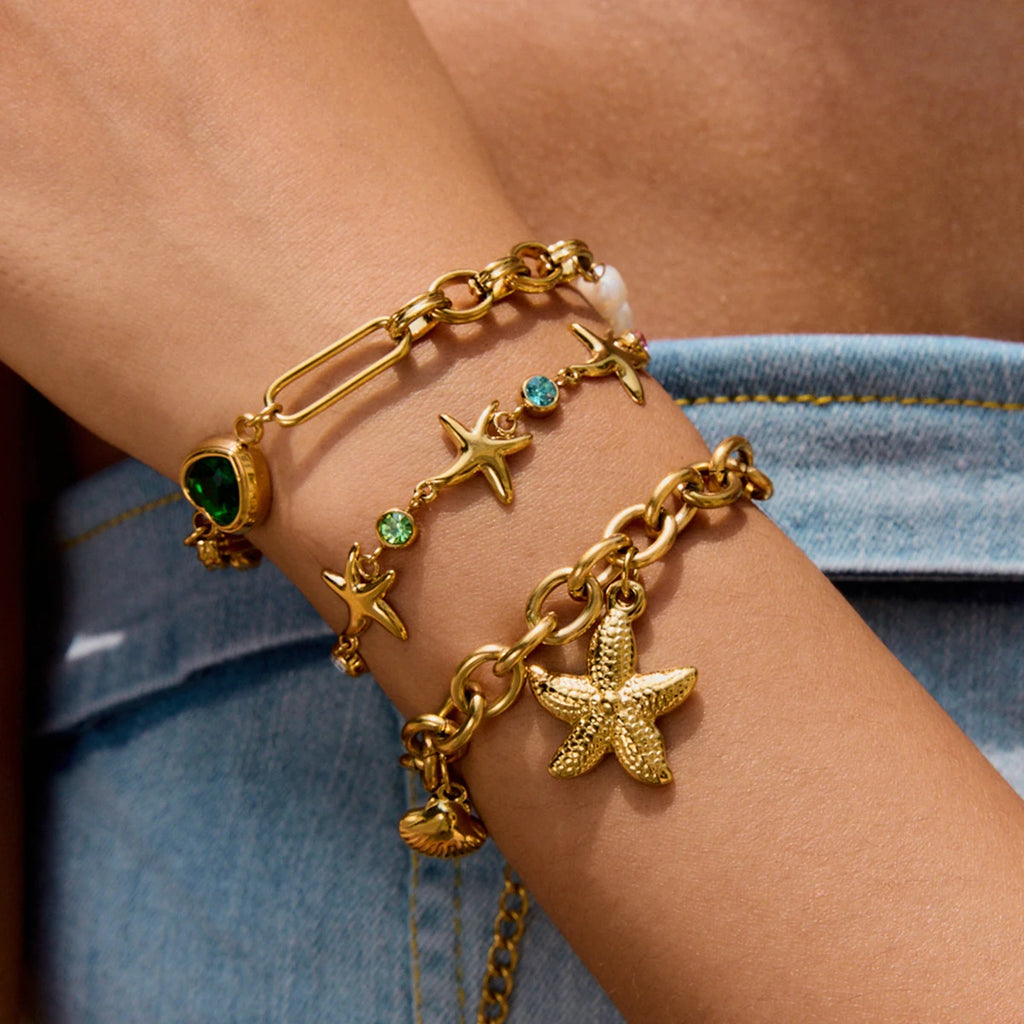 Kika Ocean Vacation Style Colorful Zircon Starfish Bracelet