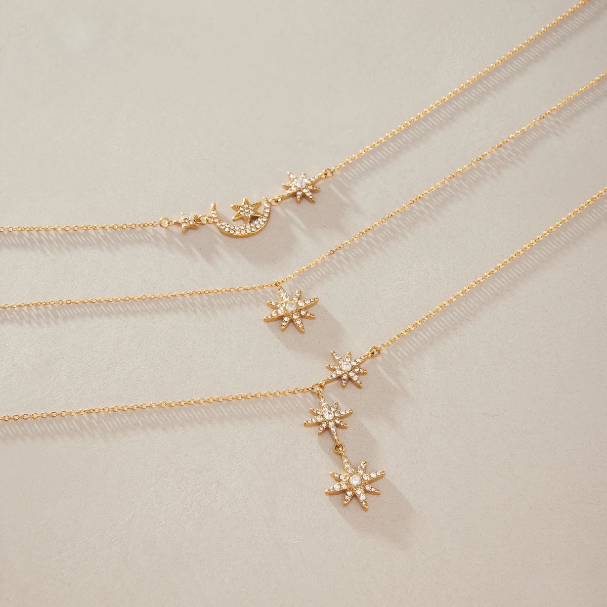 Kika Classic Crystal Moon Star Pendant Necklace Minimalist 18K Gold Plated Stainless Steel 316L