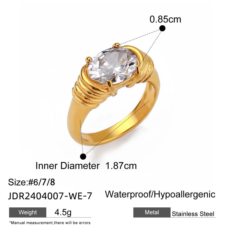 KIKA Exquisite Zircon Hollow Ring Texture Gold Color Stacked Ring PVD Plated Stainless Steel