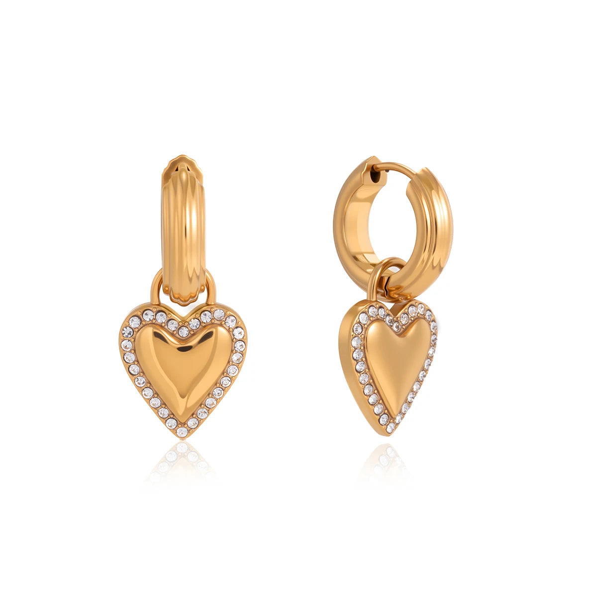 Delicate Heart-Shaped Pendant Earring With White Rhinestones