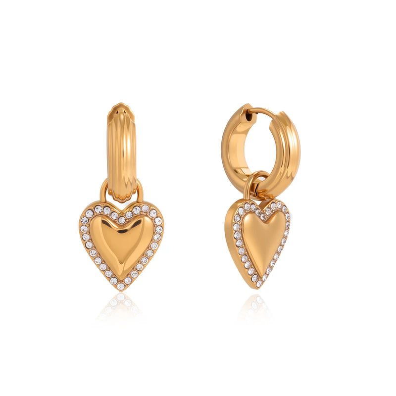 Delicate Heart-Shaped Pendant Earring With White Rhinestones