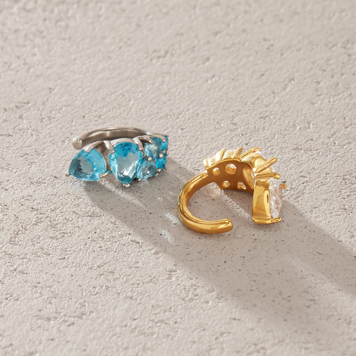 KIKA 1 PC Blue White Zircon Non-piercing Ear Clips  Gold PVD Plated Stainless Steel 316L